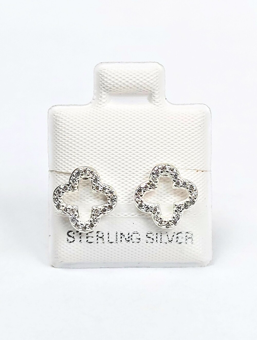 Open Design Van Clover 4-Leaf Stud Earrings CZ Inspired 925 Sterling Silver 10mm